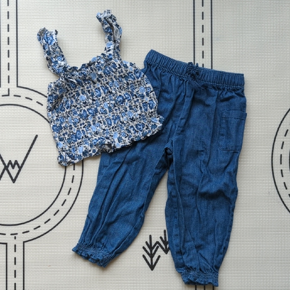 Old Navy Blue Floral Toddler Summer Set, 2T